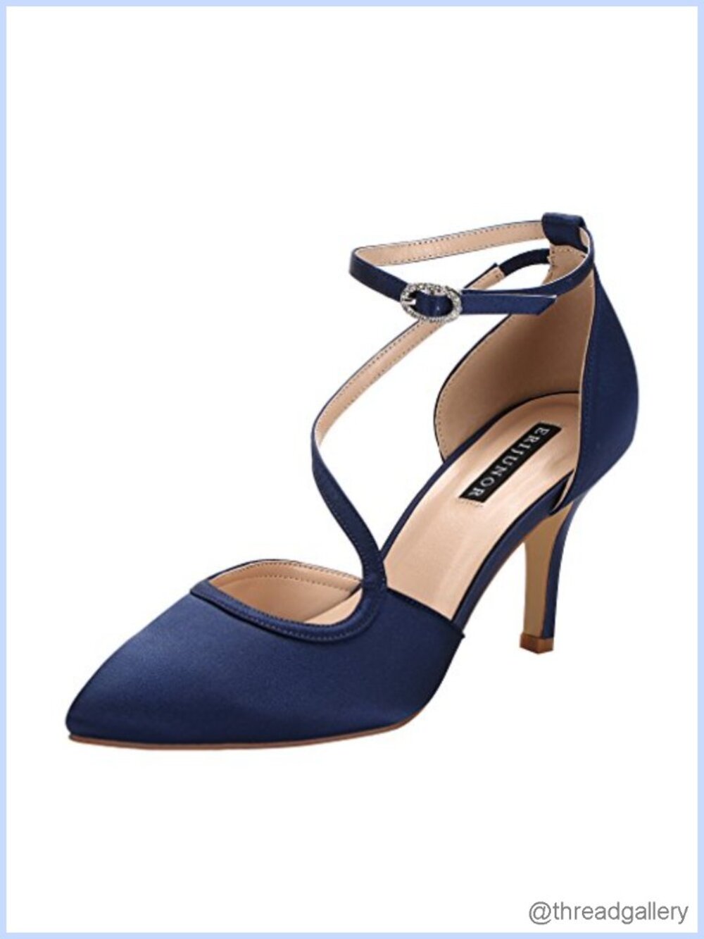 Women Satin Ankle Strap Mid Heel Pointed Toe Dress Pumps Formal Evening Shoes